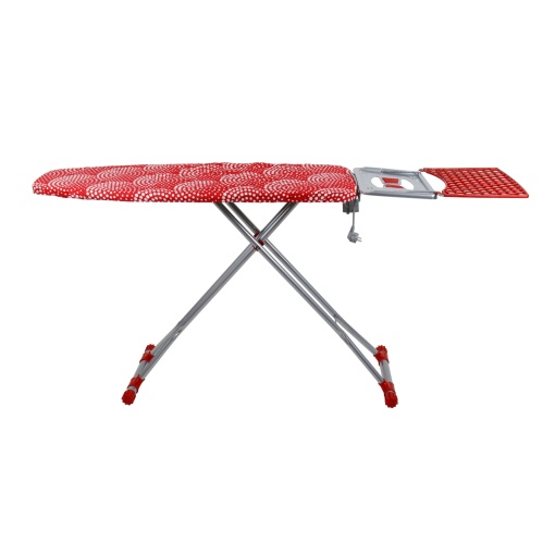 Masa de calcat Zilan, 165x42x96 cm, ajustabila, cadru metalic gri, husa detasabila bumbac alb/rosu, ZLN3499