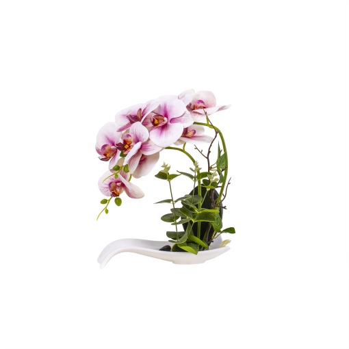 Orhidee decorativa Zilan, in ghiveci dreptunghiular ceramica alb, H 33 cm, aspect natural, elegant, CD3763-rozpal