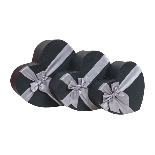 Set 3 cutii inima Zilan, dimensioni 13.5x29.5 cm + 12x25.5 cm + 10.5x22 cm, cadou, decoratiune, CD2085-negru