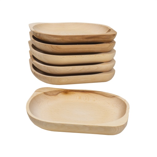 Set platouri din lemn de fag Zilan, 6 bucati, forma frunza, 23x20 cm, EXT6181