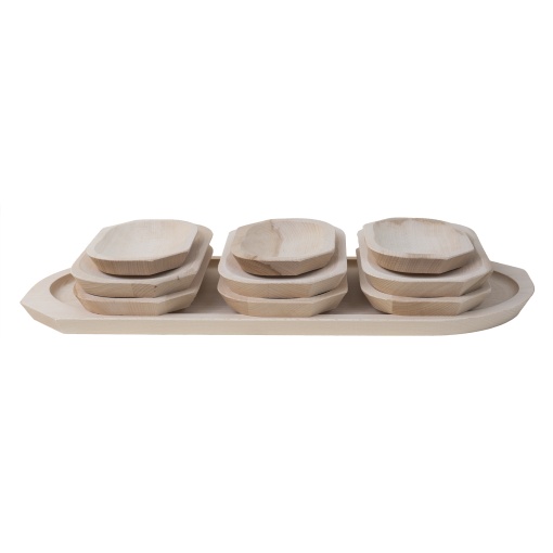 Set platouri din lemn Zilan, compartimentat, pentru servire aperitive, dimensiuni 60x26x2.5cm + 6x23x13.5x2.5cm + 3x16x11x2.5cm, fag, 1450