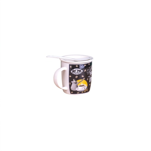 Cana ceramica cu lingurita si farfuriuta Zilan, capacitate 300ml, cadou ideal, ambalata, CD840