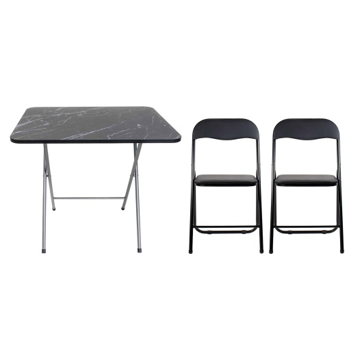 Masa plianta Zilan 60x80x70cm cu 2 scaune pliabile, MDF negru, metal, ZLN6975_2S