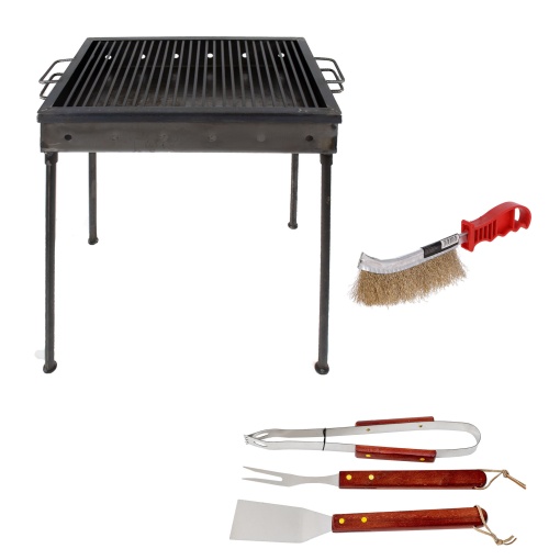 Pachet gratar metalic Zilan, 60x40 cm, perie de sarma 22.5 cm, set 3 accesorii gratar 33 cm, 5209_2