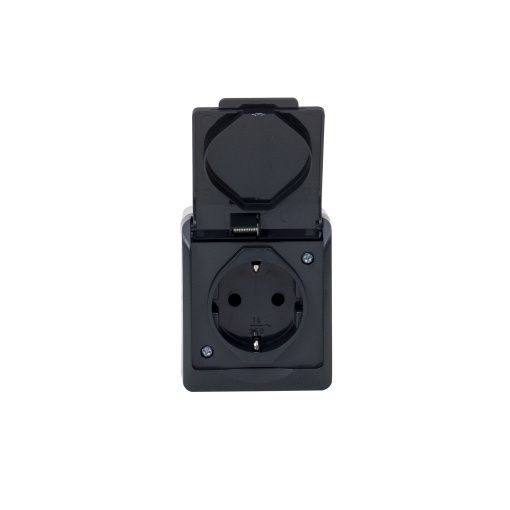 Priza simpla Hermes, capac negru, 16A/250V, IP44, 6.5x7.6x5 cm, ELPL-0324-07