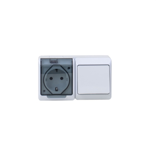 Priza simpla HERMES cu capac transparent, 1 locas, 16A/250V, alb, 13x7x5 cm, ELPL-0327-01