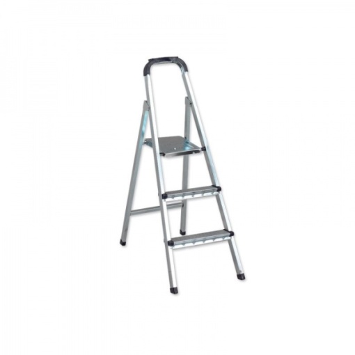 Scara metal Zilan, 2 trepte + platforma, pliabila, anti-alunecare, argintie, 1.2m x 35cm x 10cm, 4kg, ZLN2197