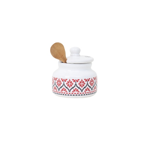 Set pentru miere Z-TOOLS cu cana si lingurita, capacitate 300ml, 11x11x12 cm, ceramica, EXT10783