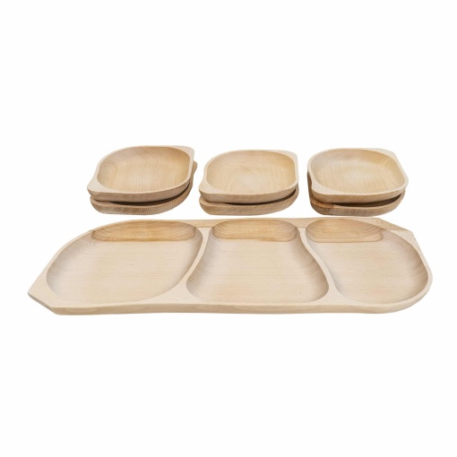 Set platou mare cu 3 compartimente si 6 boluri Zilan, dimensiuni 40x30x5 cm, cod EXT6173