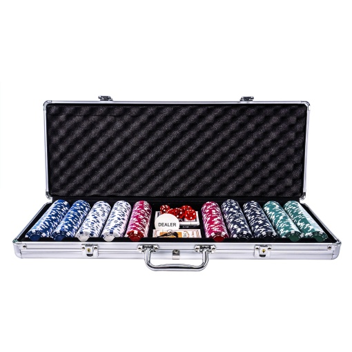 Set poker Z-tools cu 500 jetoane, servieta aluminiu, 2 chei, 2 pachete carti plastic, 5 zaruri, dimensiuni 50x30x10 cm, PCS500