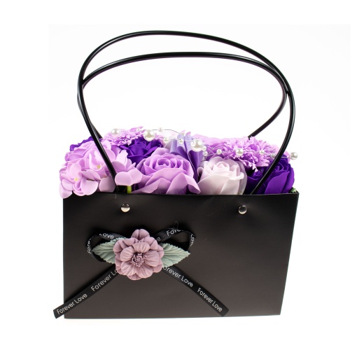 Aranjament floral cu trandafiri de sapun Love, dimensiuni 20cm x 30cm x 20cm, mov, 1 x pachet, CD2570-Mov
