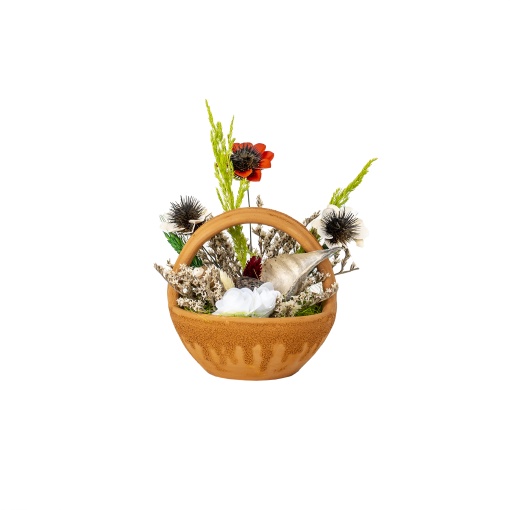 Cos ceramic cu flori textil multicolore, Adiantum, 19 cm, Zilan, EXT10164
