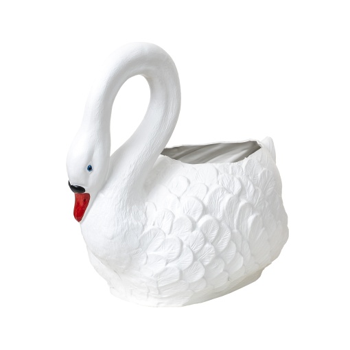 Ghiveci decorativ Zilan, plastic, alb, model lebada, lungime 53cm, inaltime 43cm, EXT6073