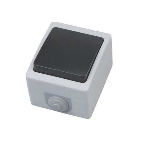 Intrerupator aplicat Horoz Atom 10A, 250V, IP54, gri/negru, 65x76x51 mm, EXT112-100-0004