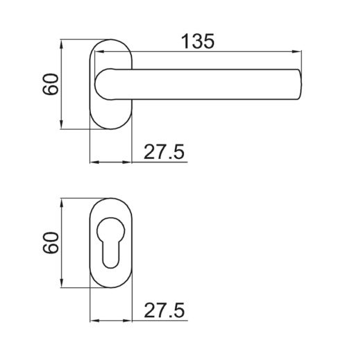 Maner Autorev alb, utilizare tamplarie PVC/AL, tip incuietoare cilindru, dimensiuni T110, cod 701139Y00RVA111V