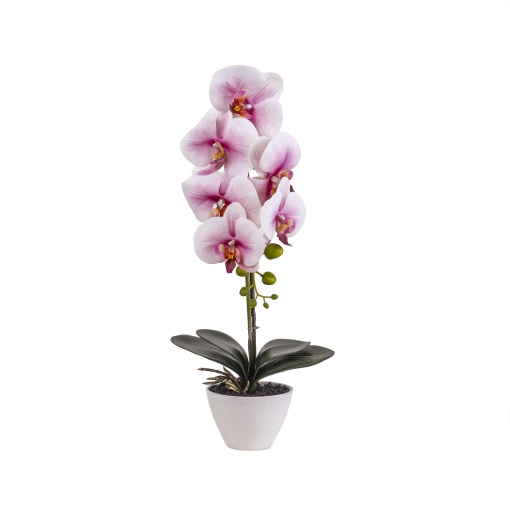 Orhidee in ghiveci ceramic alb Zilan, H 47 cm, aranjament elegant, aspect natural, cod CD3545-rozpal