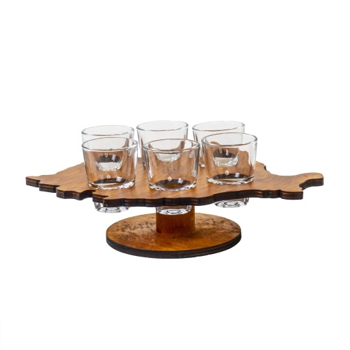 Pahar shot Zilan, set 6 bucati, suport lemn, 30ml, transparent/maro, inaltime 10 cm, EXT7125_1