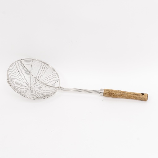 Paleta tip strecuratoare Zilan din inox cu maner de lemn, diametru sita 16cm, lungime 41cm, ZTS9253