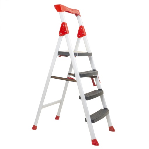 Scara metalica Zilan 3 trepte plus platforma, alb, 58cm lungime, 81cm latime, 138cm inaltime, suport 150kg, antiderapanta, ZLN0683