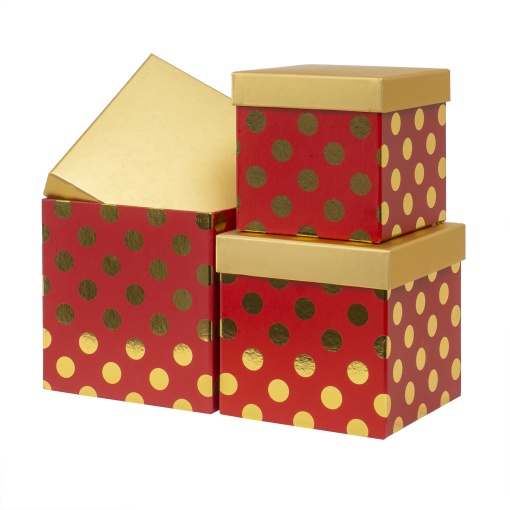 Set 3 cutii decorative Zilan, patrate, buline, negru, 18.5x18.5x18.5 cm + 16.5x16.5x16.5 cm + 14.5x14.5x14.5 cm, CD4956rosu