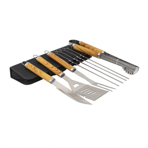 Set 8 piese pentru gratar inox Zilan, maner lemn, borseta depozitare, 43x13x5.5 cm, 2 kg, ZTS8330