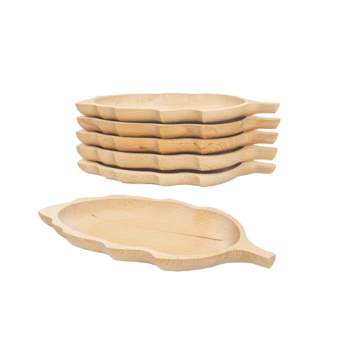 Set platouri lemn fag Zilan, forma frunza, 18x34 cm, 6 buc, EXT6179