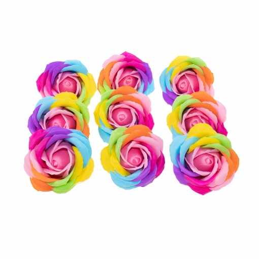 Trandafiri multicolori sapun Love, 9 buc/set, inaltime 8 cm, multicolor, cutie patrat, CD4080-MiezRoz