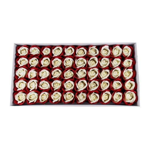 Trandafiri sapun Love, 50 buc/set, alb-rosu inchis, 5 cm diametru, 6.5 cm inaltime, SF003-27