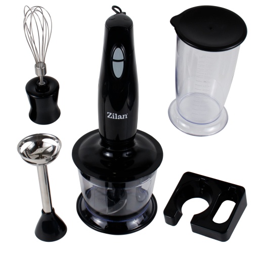 Blender manual Zilan, 4 in 1, 300W, negru, cu suport agatare, pahar gradat 700 ml, accesorii incluse, ZLN8259