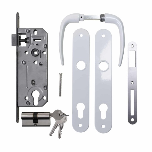 Pachet broasca maner cu sild clasic, incuietoare cilindru 31/31, 3 chei, alb, 35-501