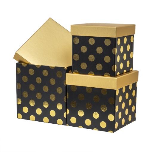 Set 3 cutii decorative Zilan, forma patrata, buline, dimensiuni: 18.5x18.5x18.5 cm + 16.5x16.5x16.5 cm + 14.5x14.5x14.5 cm, negru, CD4956_negru