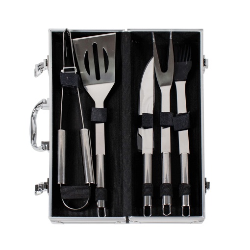 Set accesorii gratar Z-tools, 5 piese inox, spatula 35 cm + cutit 32.5 cm + cleste 34 cm + furca 35 cm + pensula 35 cm, 37x7x13 cm, 844