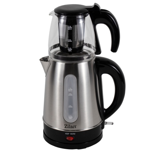 Set fierbator electric Zilan 1.7L + ceainic sticla 0.9L, 2200W, inox-sticla, utilizare rezidentiala, 360 grade, ZLN3581