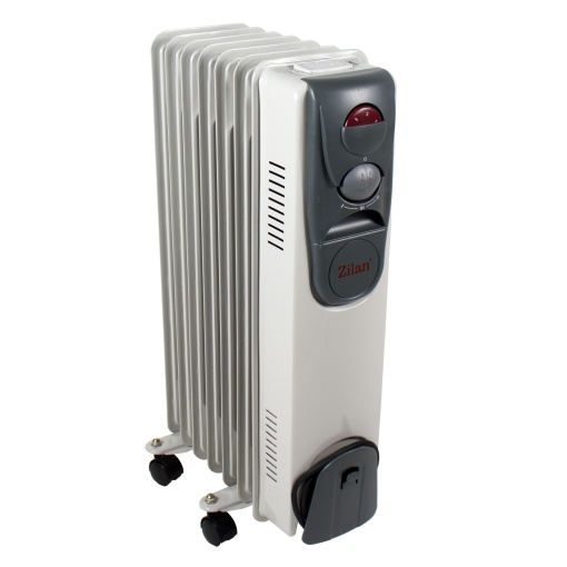 Calorifer electric cu ulei Zilan, 7 elemente, 1500W, termostat reglabil, 3 trepte, 4 roti, alb/gri, lungime cablu 1.5m, ZLN2104