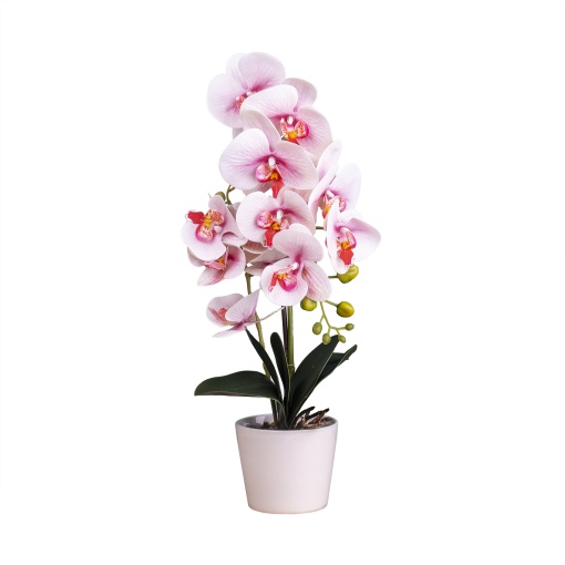 Orhidee decorativa Zilan, in ghiveci ceramic alb, H 47 cm, aspect natural, elegant, CD4838-rozpal