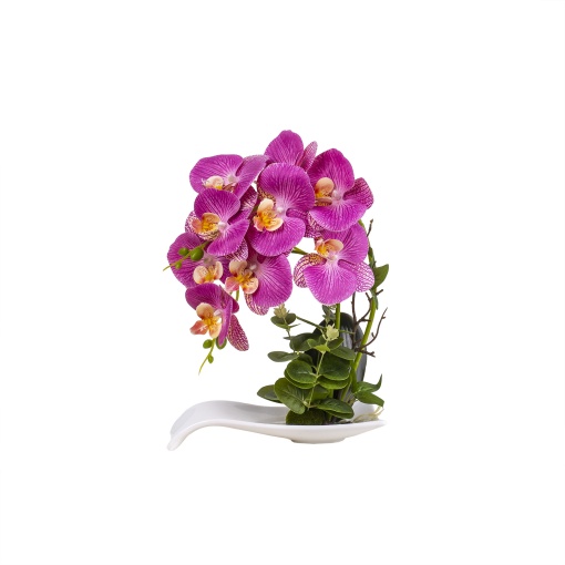 Orhidee naturala Zilan, aspect natural, ghiveci rectangular ceramica alba, H 33 cm, CD3763-fucsia