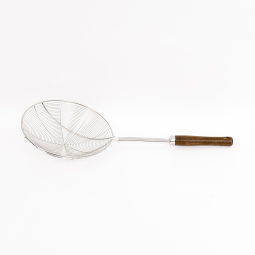 Paleta tip strecuratoare Zilan, inox, maner lemn, diametru sita 20cm, lungime totala 46cm, adancime sita 5.5cm, lungime maner 26cm, ZTS9252