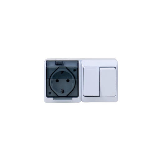 Priza simpla Zilan cu capac transparent, intrerupator dublu, alimentare 16A/250V, dimensiuni 13x7x5 cm, ELPL-0327-02