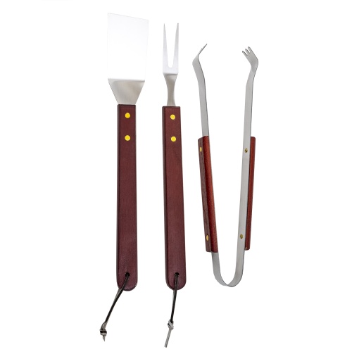 Set accesorii gratar Zilan, spatula + cleste + furculita, inox + lemn, 19x3x42 cm, 0.7kg, 843