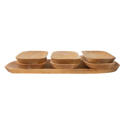 Set platouri din lemn Zilan, 7 bucati, compartimentat, dreptunghiular, 60x23.5x2.5cm + 6x25x15x2.5cm, maro, 1462