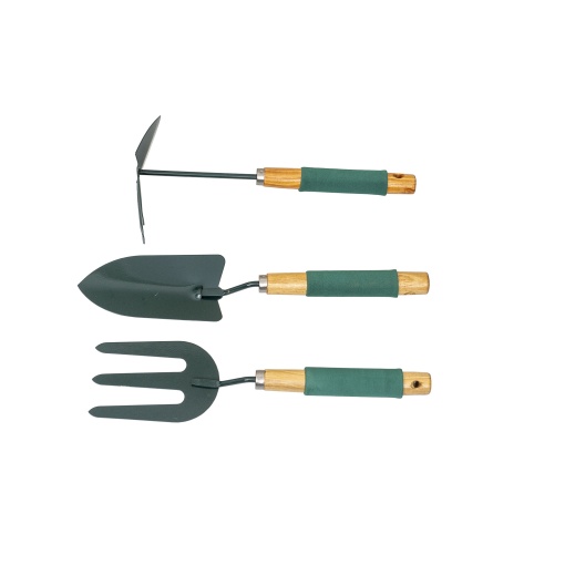 Set ustensile de gradina Zilan, 3 piese, maner SOFT verde, otel carbon, lungime lopata 37cm + lungime sapaliga 31cm + lungime mini furca 34cm ZTS8272
