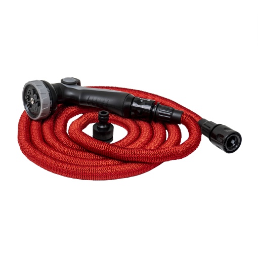 Furtun de gradina extensibil Zilan, 2.5-7.5m, rezistenta crescuta, cu pistol de udat 7 functii, rosu, EXT9664