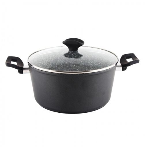 Oala Zilan cu capac sticla, diametru 24 cm, inaltime 12 cm, aluminiu cu interior granit, 4L, 34x25x13 cm, 2kg, ZLN3321