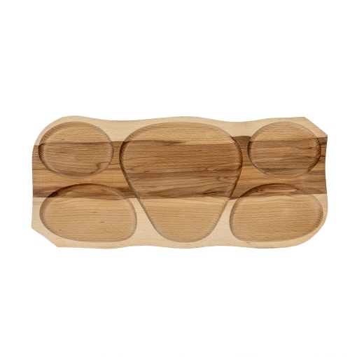 Platou lemn compartimentat Zilan, 63x28x2.5 cm, 5 compartimente, ideal pentru gratar, friptura, aperitive, branzeturi, EXT6080