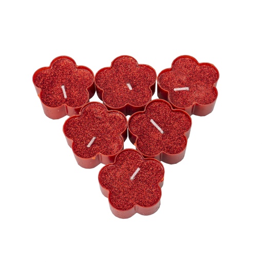 Set 25 lumanari decorative Zilan forma floare rosu, 4cm x 4cm x 1.7cm, ZTS8033