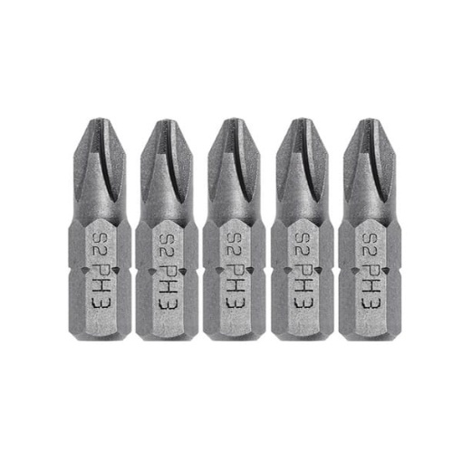 Set 5 bucati bit-uri surubelnita HOGERT PH3, 25mm, oțel S2, profil hexagonal 1/4", HT1S303