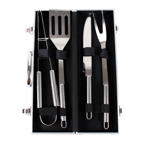 Set accesorii gratar Z-tools, 4 piese, furca 35 cm + cutit 32.5 cm + spatula 35 cm + clește 34 cm, inox, 37x7x12 cm, 4068