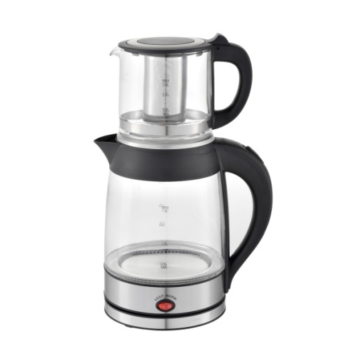 Set fierbator electric Zilan, ceainic 1.8L + fierbator 0.8L, 2200W, sticla borosilicata, control temperatura digital, ZLN4858