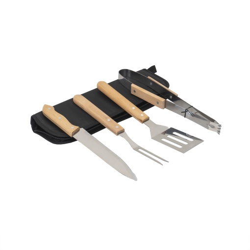 Set gratar inox Zilan, 4 piese, maner lemn, borseta depozitare, 38x12x5 cm, ZTS8337