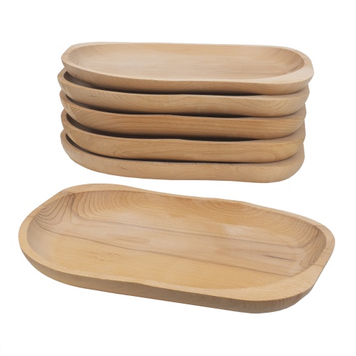 Set platouri lemn Zilan, 6 bucati, forma frunza, 30x24 cm, EXT6180